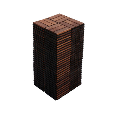 Acacia Wood Interlocking Deck Tiles Checker Pattern, 10PCS 12" X 12" Square Brown Acacia Hardwood Outdoor Flooring For Patio, Bancony, Pool Side,...