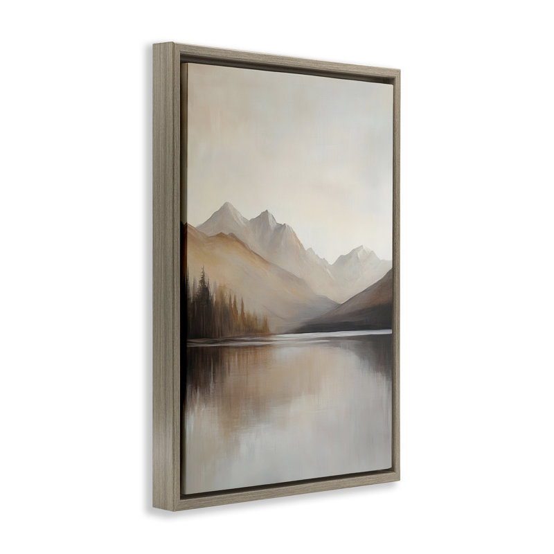 Cadre flottant Mute Lake Neutral Landscape, design par Petal Prints Design, H 25 po x l 17 po, Cadre flottant orme Montalcino