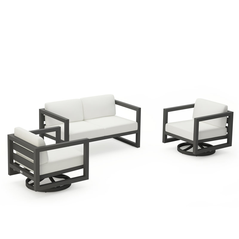Avion 3 Piece Loveseat Set With Swivel, Canvas Natural Sunbrella® Canvas, Slate