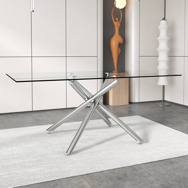 Arieyana Tempered Glass Dining Table, Black, 29.53" H x 70.86" L x 39.37" W