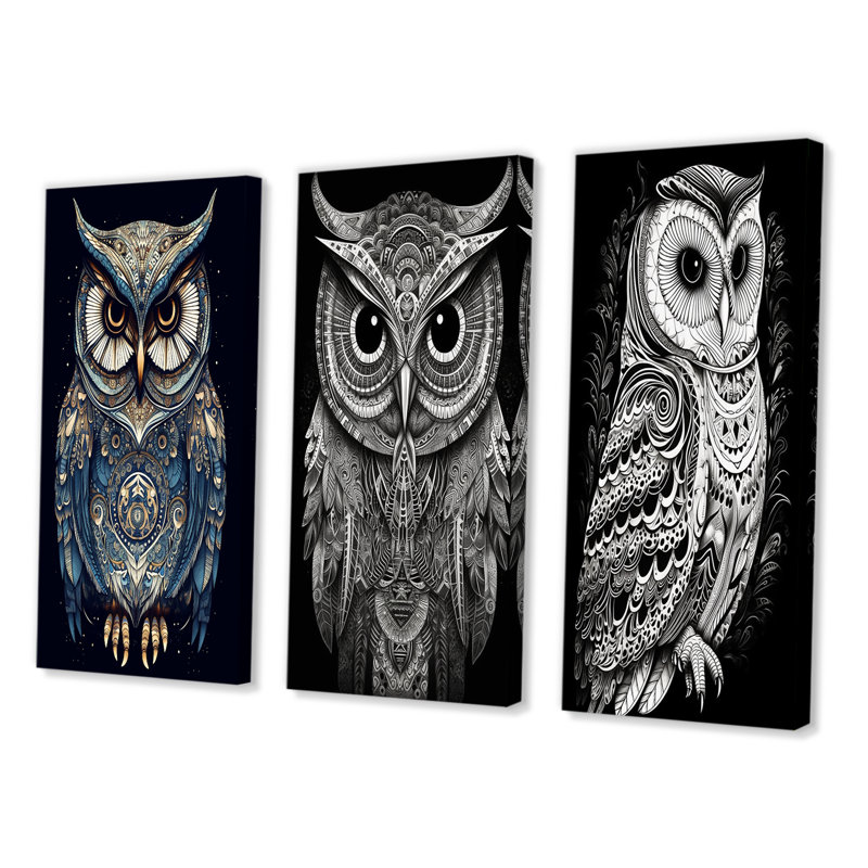 «White Owl Magic», 3 pièces sur toile, Toile tendue, H 32 po x l 48 po