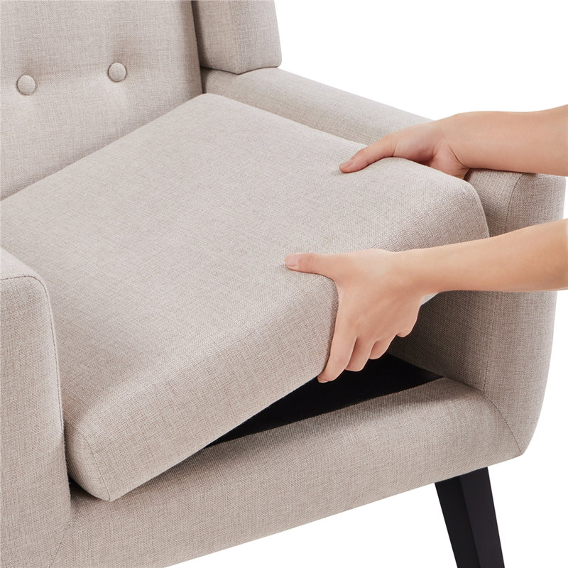 73cm Wide Tufted Polyester Armchair with Solid Wood Legs, Beige