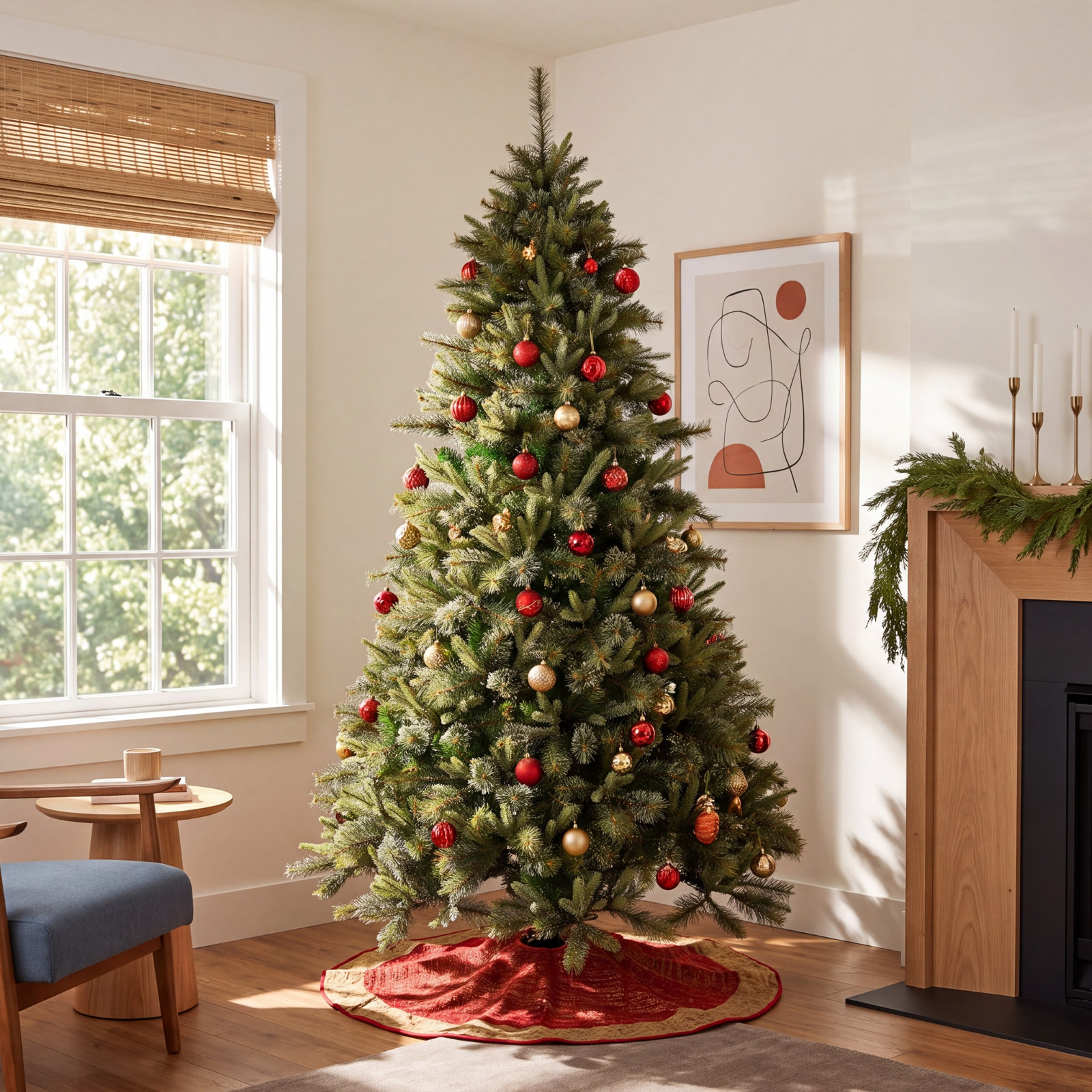 Green Pine Flocked Pre-Lit Pine Christmas Tree, 6.5' H, Unlit