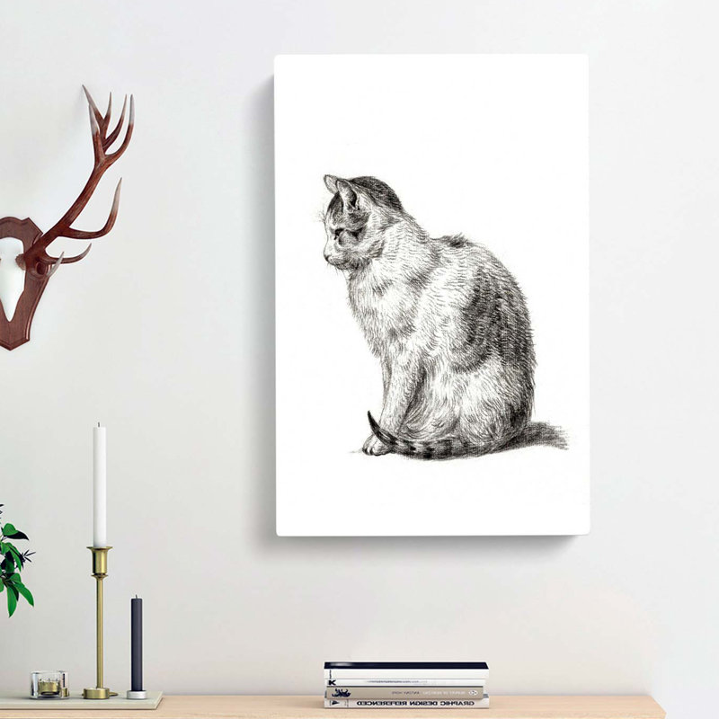 Sitting Cat by Jean Bernard - Wrapped Canvas Drawing - Wrapped Canvas, 60cm H x 40cm W x 3cm D