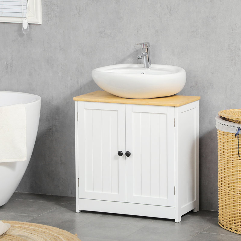 Bureau de salle de bain sous l'évier, portes doubles et tablette réglable pour armoire de rangement murale blanche