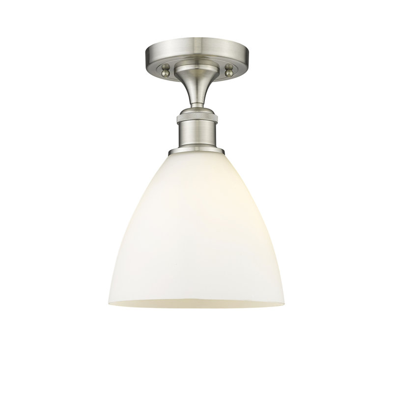 Plafonnier semi-encastré 1 lumière Germinia, Blanc mat, H 11,25 po x l 7,5 po x P 7,5 po, Nickel satiné brossé