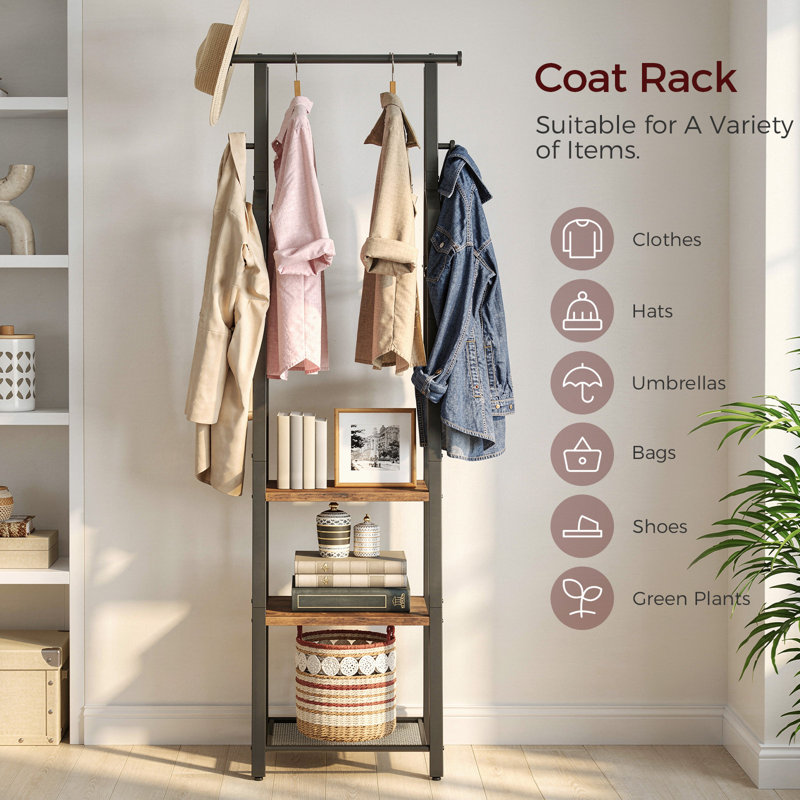 Freestanding 8 - Hook Coat Rack with Storage Shelves