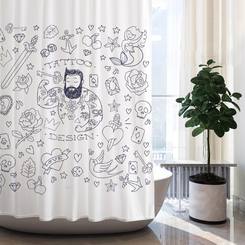 Polyester Shower Curtain With Hooks