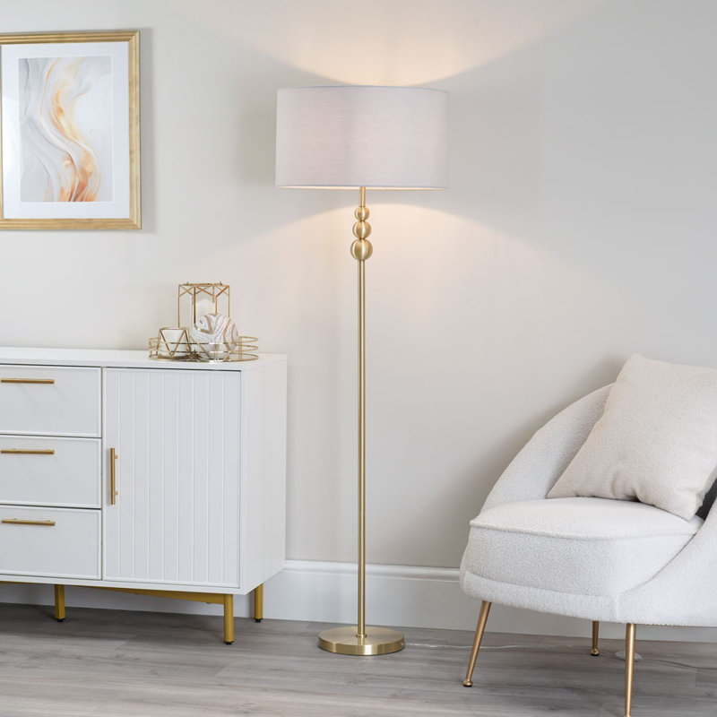 Randalia 145cm Traditional Floor Lamp, Brushed Gold, Grey