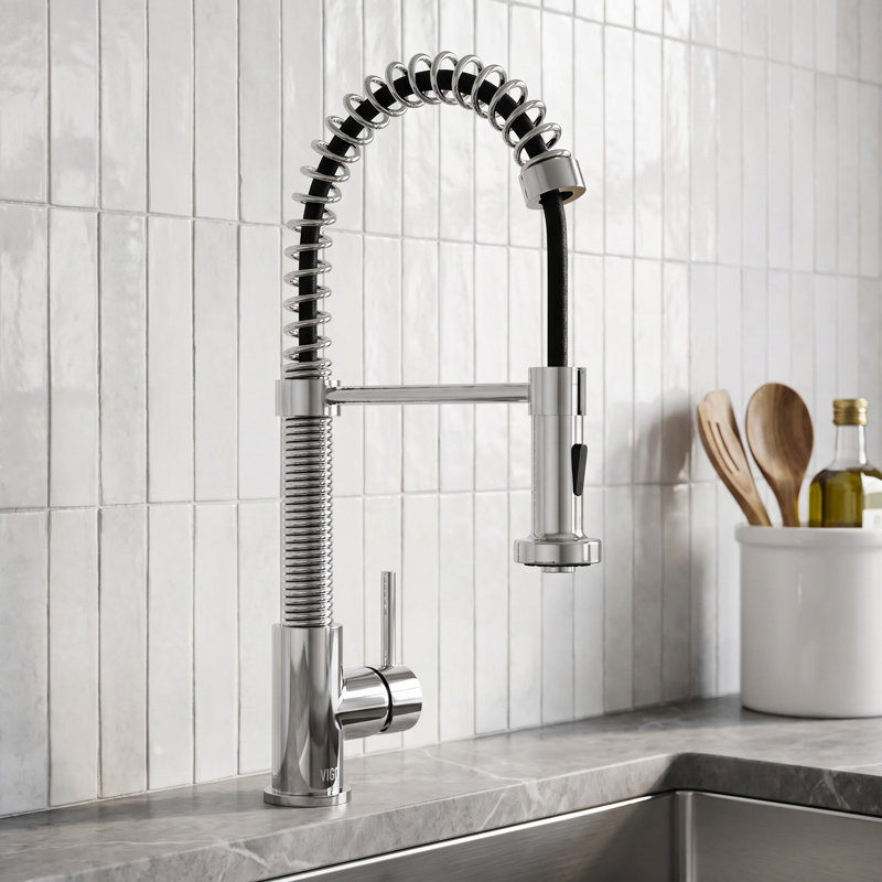 Edison 19" H 1-handle Pull-Down 2-Function Sprayer Kitchen Faucet, Chrome, Without Soap Dispenser