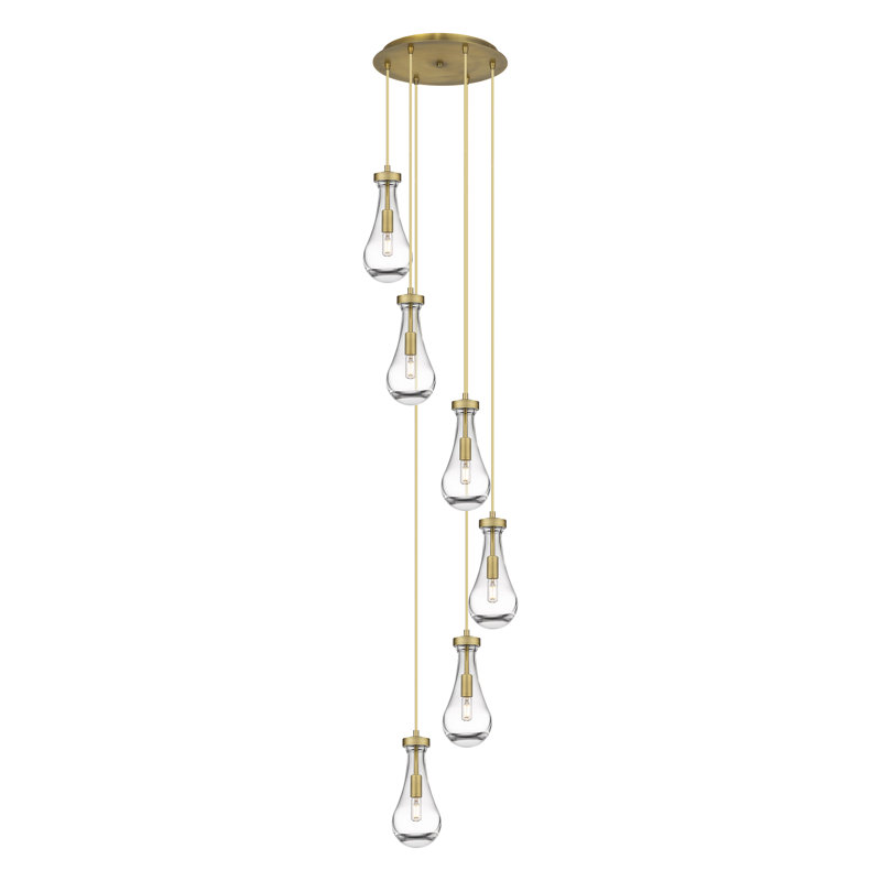 Luminaire suspendu grappe 6 lumières Spataro, Laiton brossé, Transparent