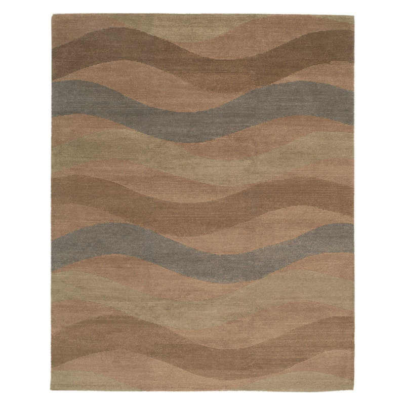 Wool Striped Area Rug in Brown/Gray/Taupe, Rectangle 3' x 5'