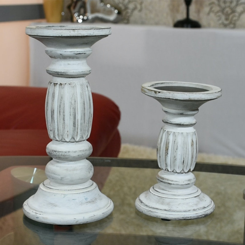 9'' H Wood Tabletop Candlestick