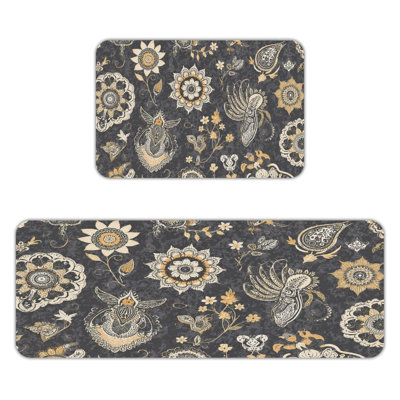 Paisley Floral, 2 Pcs Non Slip Kitchen Mats
