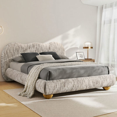 Contemporary Upholstered Platform Bed With Padded Headboard