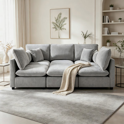 Canapé modulaire de 238 cm avec accoudoirs de rangement, port USB et pouf amovible