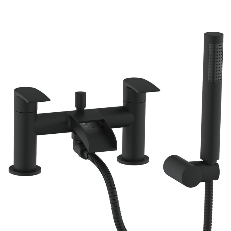 VeeBath Symphony Round Waterfall Bath Shower Mixer Tap with Kit, Matte Black