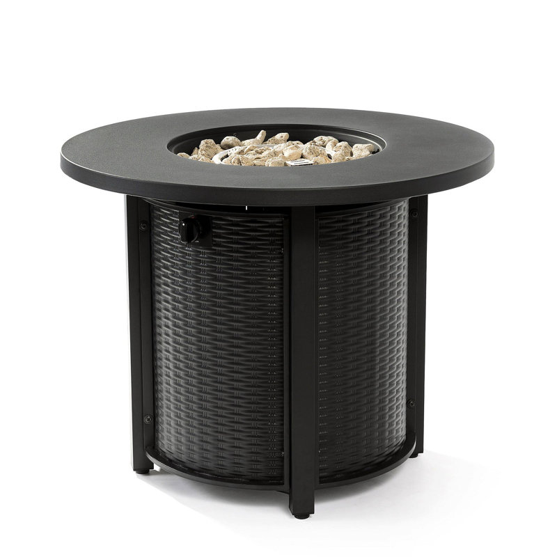 32" Propane Gas Fire Pit Table, 50000 BTU Round Steel Fire Pit For Outside Patio Deck Garden Courtyard-Black, Black