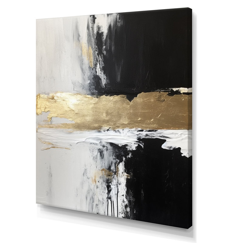 Dimensions horizontales abstraites or noir - reproductions d'art sur toile, 44" H x 34" W, Toile tendue