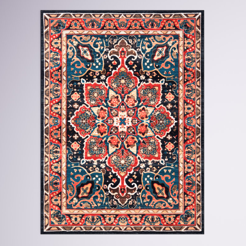 Tapis oriental rouge / bleu marine Manado, Rectangle 7 pi 9 po x 10 pi