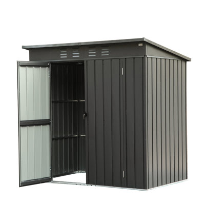 Black Metal Garden Shed With Doors & Lock - 6X4ft Backyard Waterproof Ventilation Feature 6X4ft,