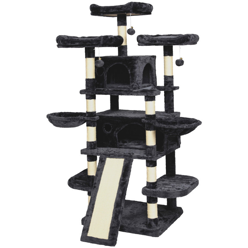 Mendes 67'' H Cat Tree for Large Cats, with basket, condo and scratching Post, Smoke Gray