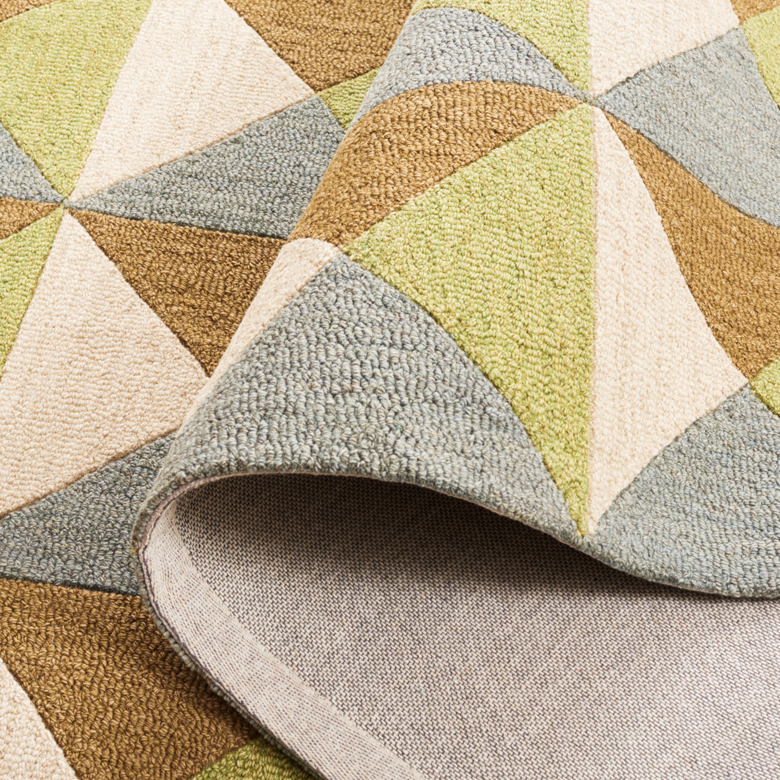 Glenwood Geometric Handmade Tufted Wool/Cotton Area Rug in Beige/Green, Rectangle 3' x 5'