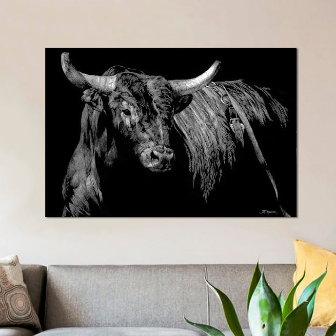 " Brindle Rodeo Bull " by Julie T. Chapman, 18" H x 26" W x 1.5" D, Wrapped Canvas, No Mat
