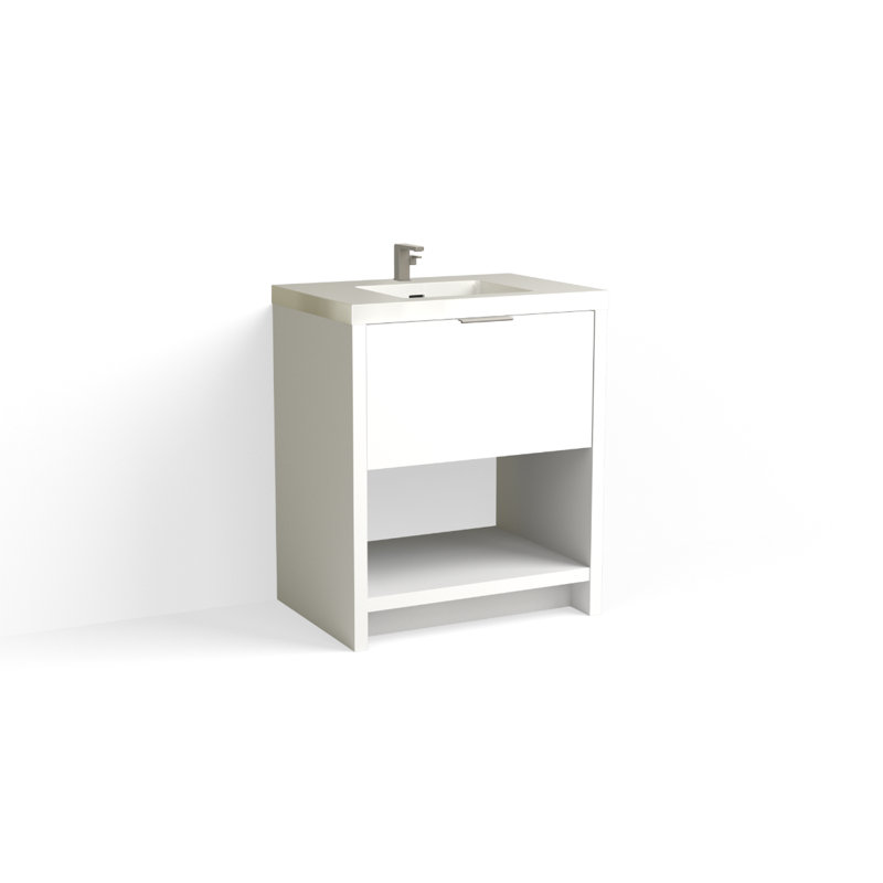 Vista 30" W Freestanding Single Bathroom Vanity, White Gloss, Single-Hole, White Nanomatte/Matte Black