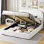 Grand lit plateforme en molleton avec rangement hydraulique - Rangement blanc, revêtu de tissu d'ameublement doux-1738602564