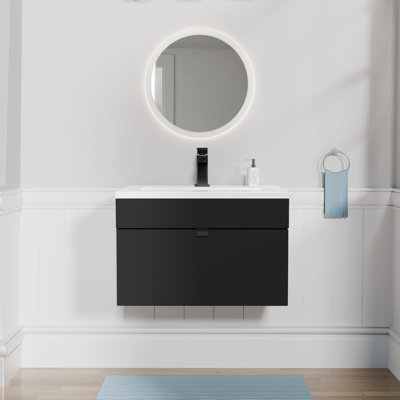 Loft Collection 24" Wall Mount Modern Bathroom Vanity - Black / Black Handles