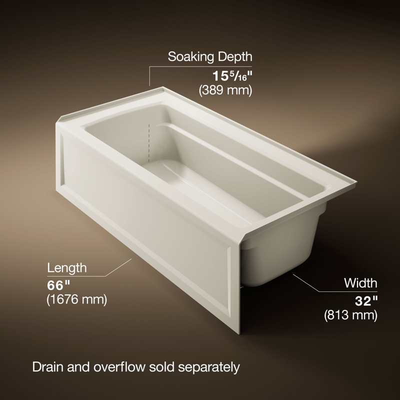 Archer 66" x 32" Soaking Bathtub, Biscuit, Right