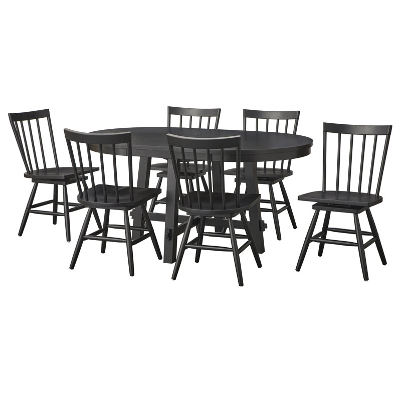 Dao Round Extension Dining Set, 7 Pieces: Table, 6 Chairs