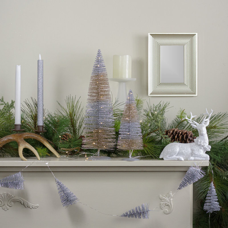 Arbre de Noël 16 po avec lumières B / O sisal argent et or - blanc chaud