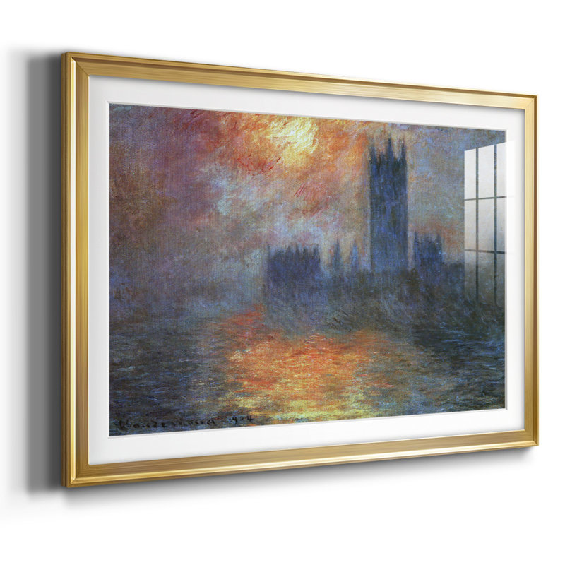 «The House of Parlement, Sunset» encadré sur papier par Monet, Or, H 15 po x l 21 po x P 1,5 po
