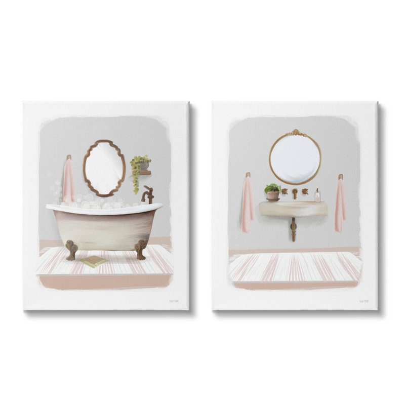 «Bathroom Bathroom Bubble Bath» par House Fenway, ensemble de 2 peintures sur toile tendue, H 20 po x l 32 po x P 1,5 po