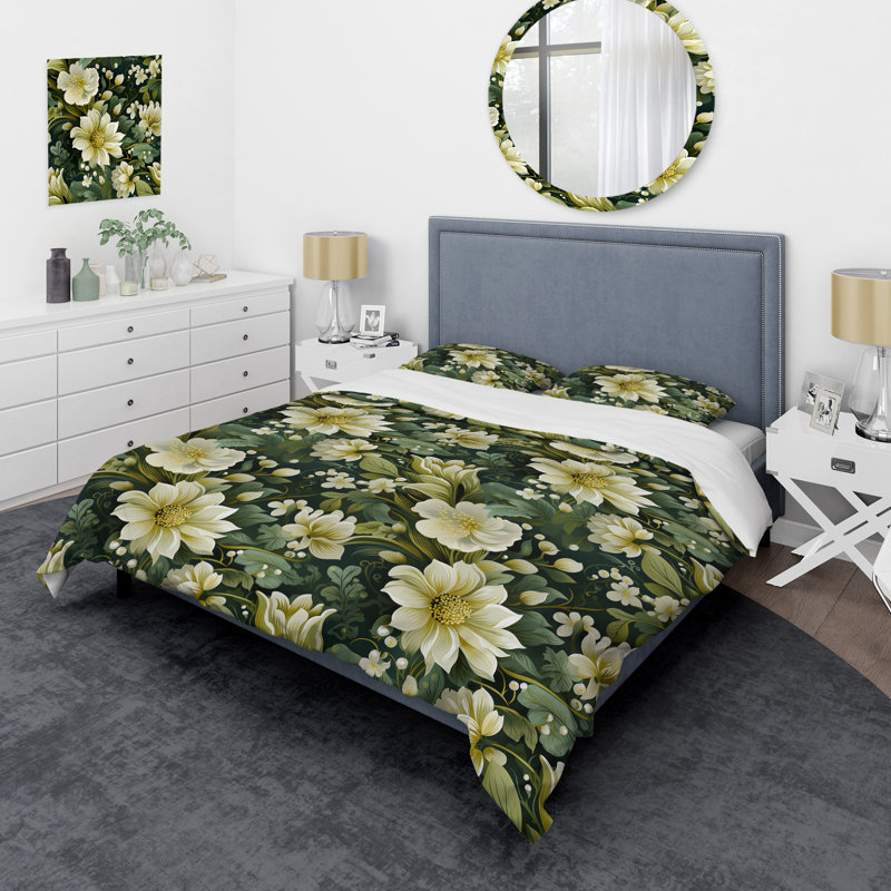 Ensemble de housse de couette Green Radiant Floral Spledor II - Floral, Housse de couette pour grand lit et 2 taies décor