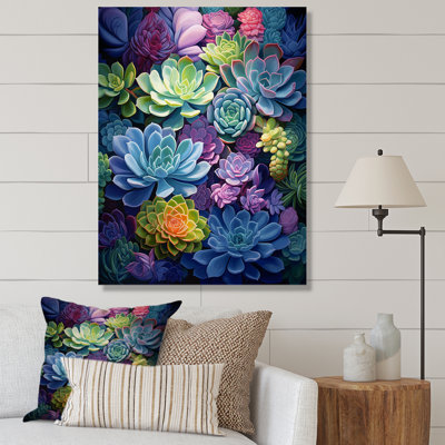 «Jelisha Blue Green Succulents Botanical Oasis», reproduction sur toile