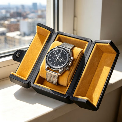 Étui de voyage simple pour hommes et femmes, conception en cuir végétalien d'inspiration rétro, doublure en microfibre douce, s'adapte aux montres jusqu'à 42 mm, rangement fiable pour la maison ou les voyages, noir