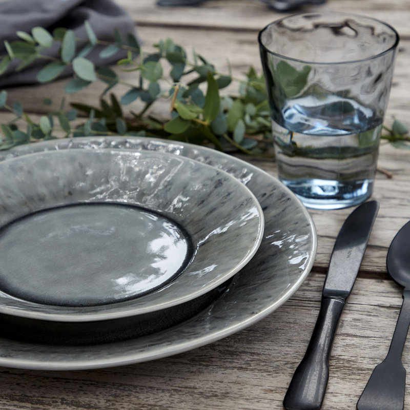 Set of 6 Madeira Stoneware Dinner Plates, Gray