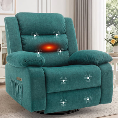 KORSER Recliner Chair With Heat And Massage,Oversized Recliner, 360°Swivel Manual Recliners For Living Room, Rocker Recliner With Side Pockets