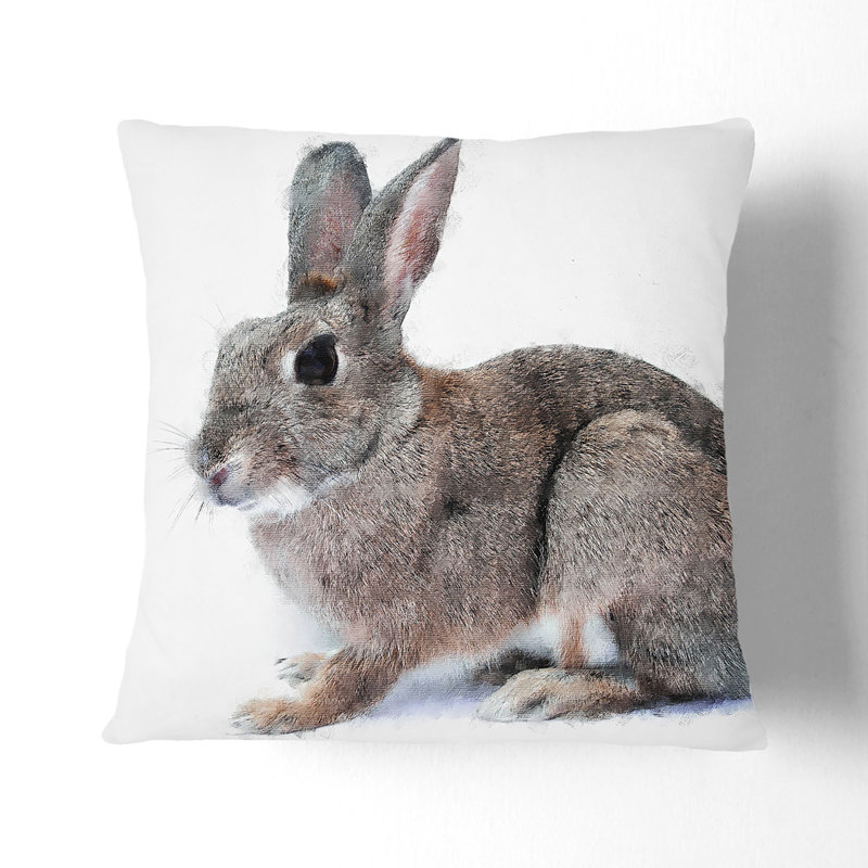 Brown Bunny Rabbit Cushion with Filling, White, 40cm H x 40cm W x 15cm D