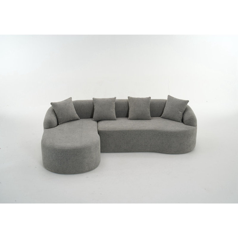 Chumenti Fabric Upholstered Boneless Curved L-Shape Sofa, Light Gray, 25.6" H x 98.4" W x 63" D