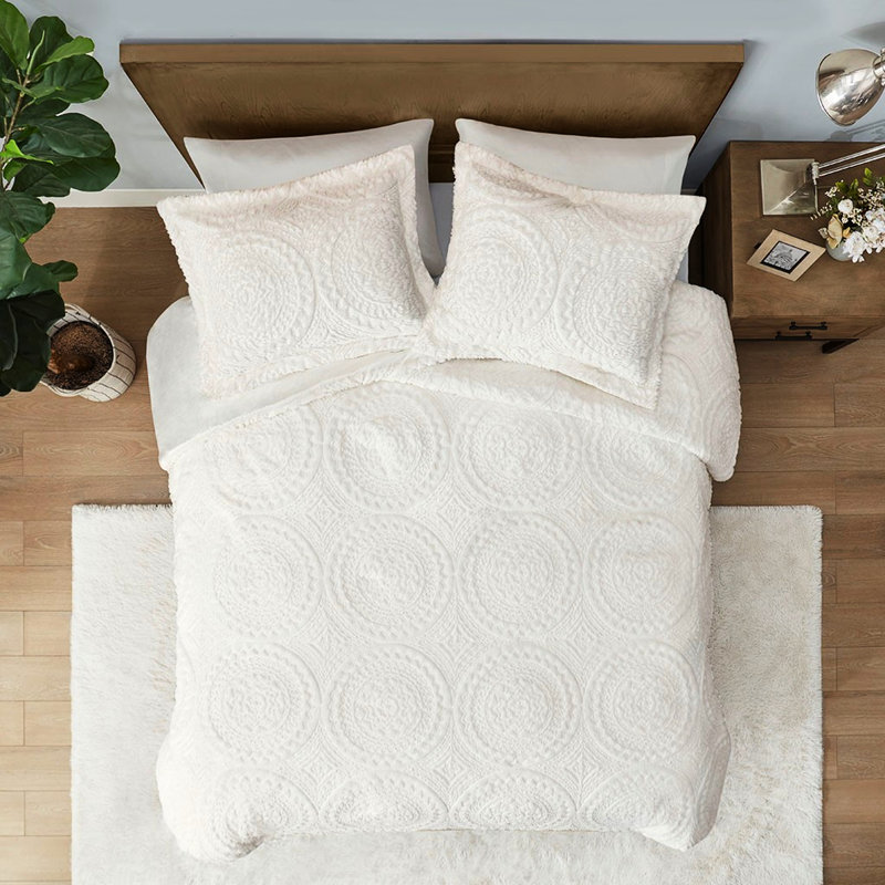 Édredon pour lit simple, surface en fausse fourrure brodée avec fausse fourrure et bourre