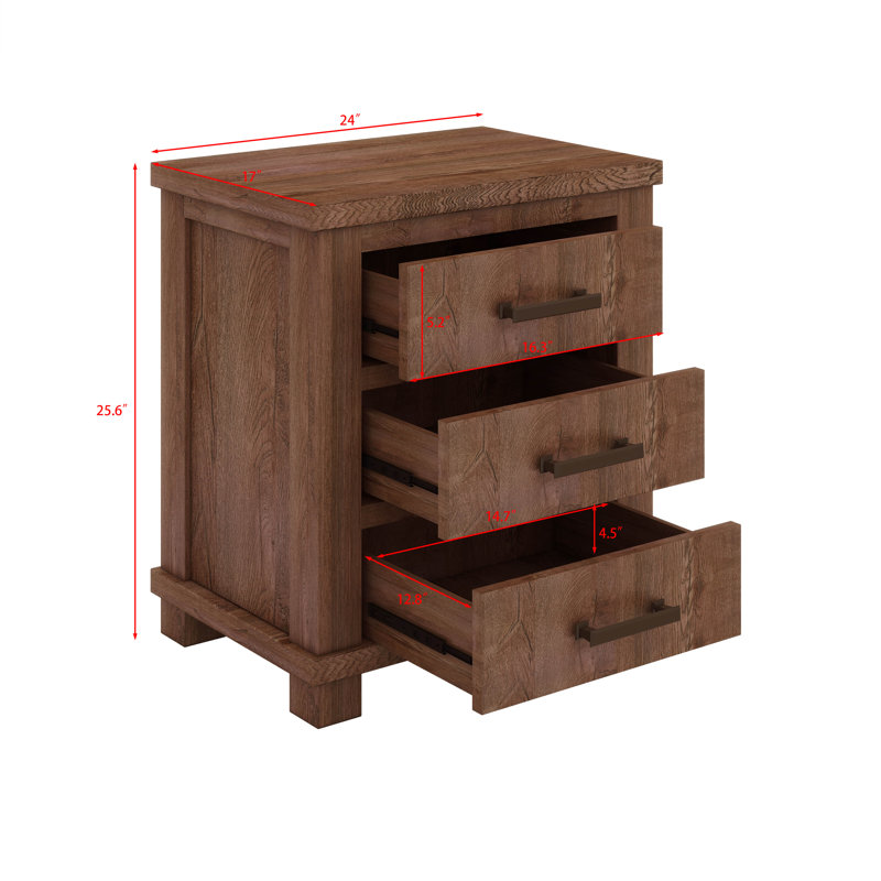 Rustic Three Drawer Reclaimed Solid Wood Farmhouse Nightstand Set Of Two