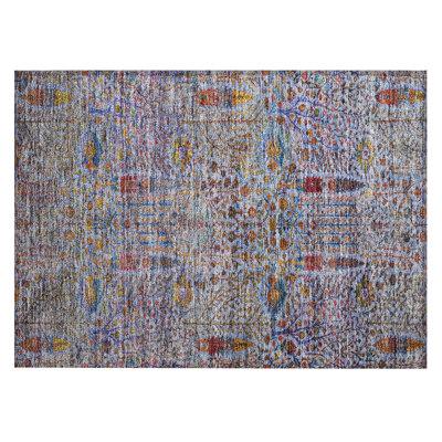 Machine Washable Indoor/Outdoor Xhevrie Blue Rug