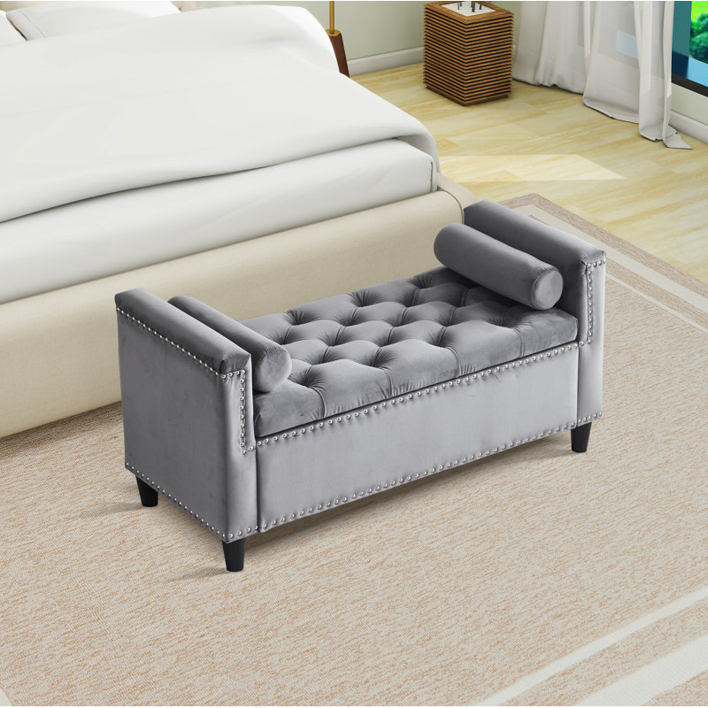 Azori Polyester Upholstered Storage Bench, Gray