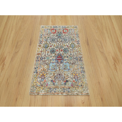 2'0" x 3'0" New Hand Knotted Ivory Wool & Silk Rectangle Oriental Rug - MOA10290694