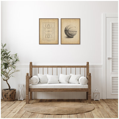 Antique Basketball 2 Piece Framed Canvas Wall Art Set by The Creative Bunch Studio