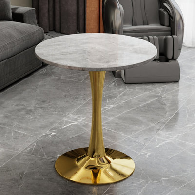 Table basse ronde dorée de 70 cm (27,6 pouces), bureau triangulaire, idéale pour un salon, facile d'entretien, peut accueillir de 2 à 4 personnes, utilisation polyvalente, parfaite pour les petites réunions.